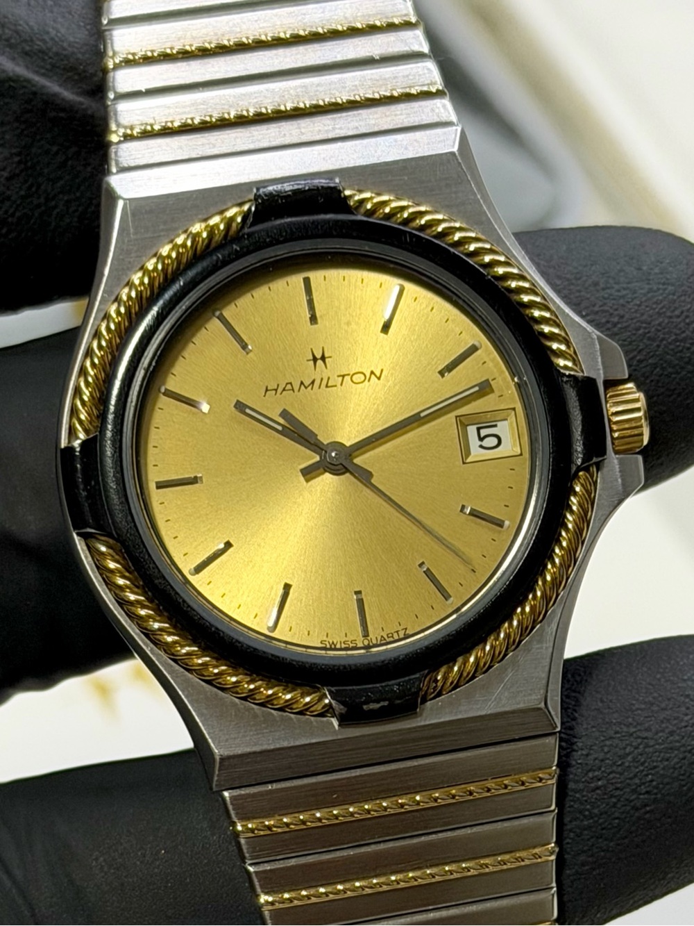 Hamilton Tri-Tone 936017 Gold Dial Two-Tone Men’s 34mm Vintage Luxury Watch